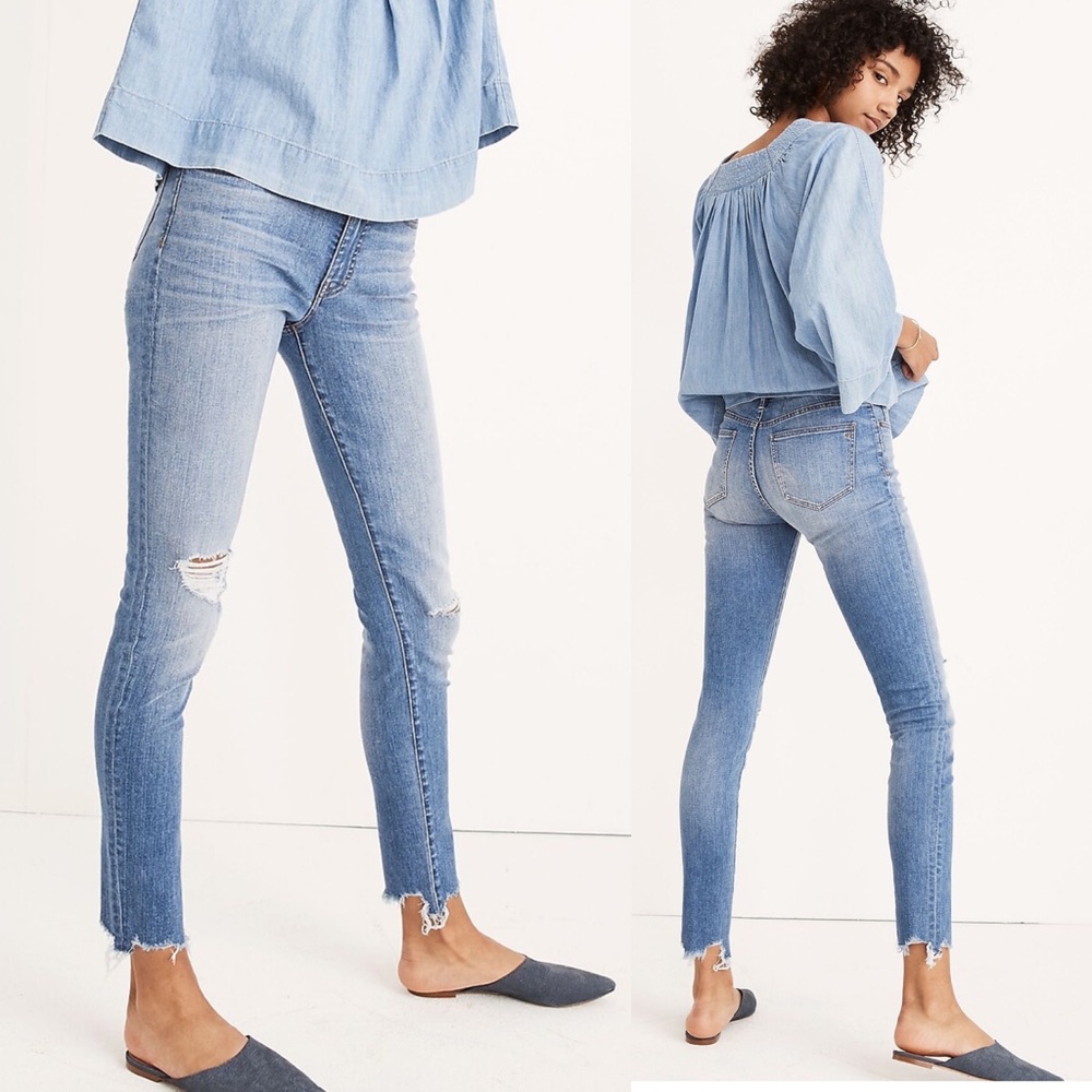 Madewell 9” Mid-Rise Skinny Jeans in Frankie Wash Torn-Knee  Distesss size 27